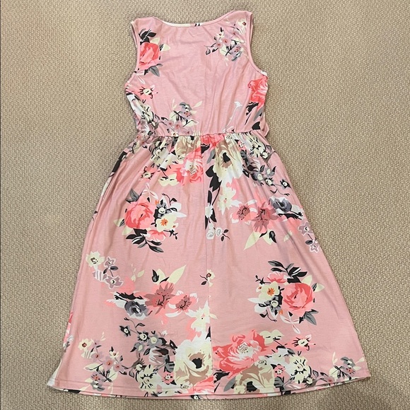 Pink Floral Nursing Dress Sleeveless Elastic Waist - Picture 4 of 4